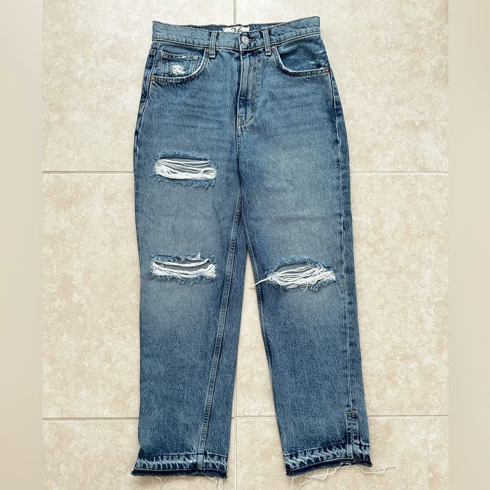 Free People Lita Slim Leg Distressed Cropped Jeans Size 26